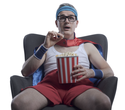 PNG file no background Funny superhero watching movies