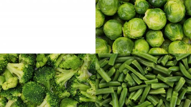 Mix different types green vegetables Green beans, broccoli, Brussels sprout