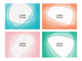 フラットで透明感のある抽象的な背景イラストセット。無地の背景の上に動的な流体が配置されている。春夏秋冬をイメージした配色。