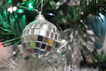 beautiful symbolic decoration of a Christmas tree mirror ball 