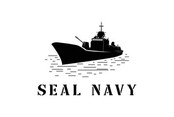 Vintage Retro Sea Ocean Navy Seal Ship for Military Army Soldier Logo Design © AFstudio87