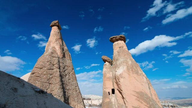 Time lapse of clouds above Fairy chimneys in Urgup-Cappadocia-Turkey