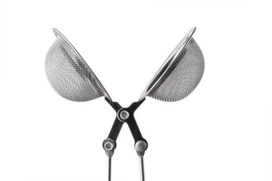 white metal strainer for brewing tea, kitchen tool, isolated