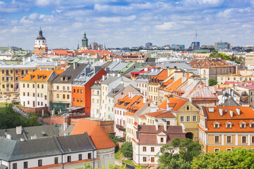 Skyline of the colorful historic city of Lublin, Poland
