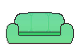 Illustration of green sofa in pixel art