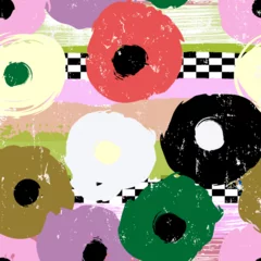 Fotobehang seamless background pattern, with circles, stripes, paint strokes and splashes © Kirsten Hinte