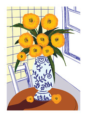Beautiful flower vase hand drawn vector illustration.
