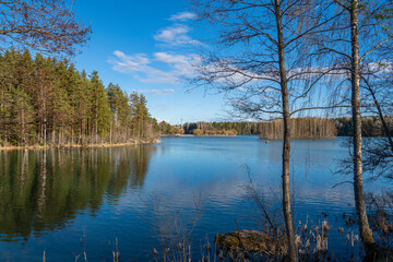 View of The Mellonlahti Bay in spring, Imatra, Finland
