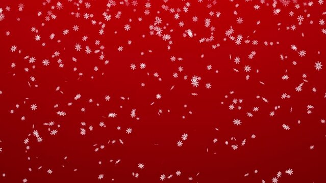 red background with snow, Snowflakes falling on the red background