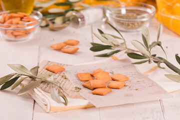 Crostini bread with oregano and olive oil.