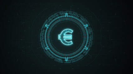 Blue digital money logo with rotation HUD UI circle technology interface and futuristic elements abstract background finance concepts