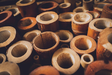 Bamboo slices of an old natural decorated wall