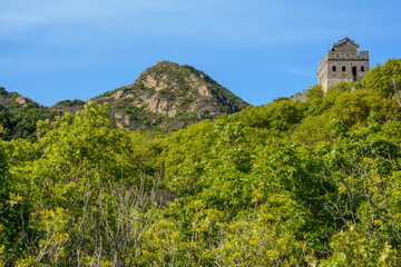 beautiful watchtower. zigzag of the protective wall. The Great Wall of China