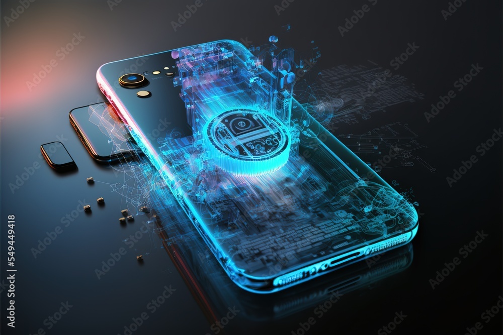 Poster Phone mobile application development concept. Futuristic modern Generative ai