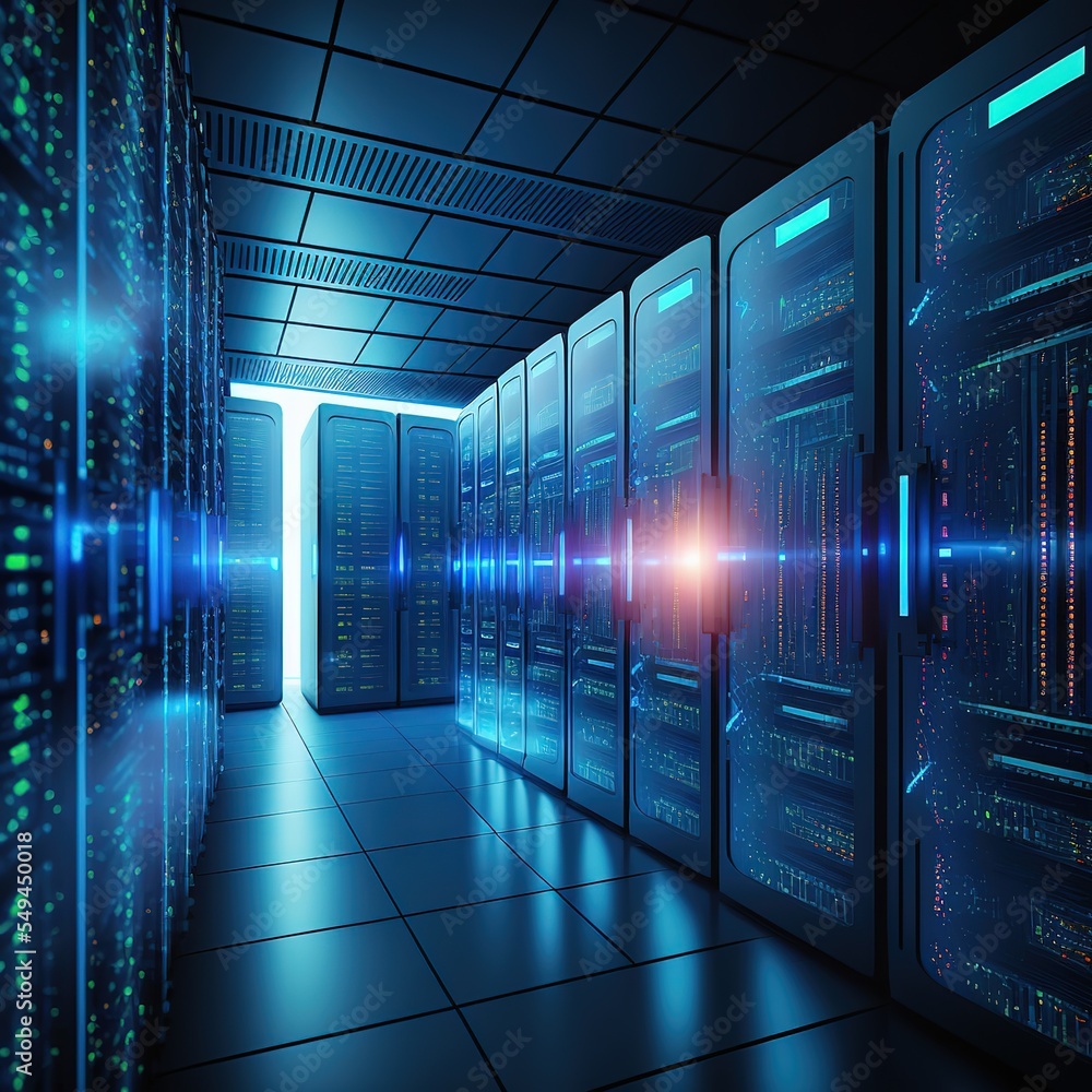Poster Big data analysis, cloud computing in data center. Futuristic modern Generative AI