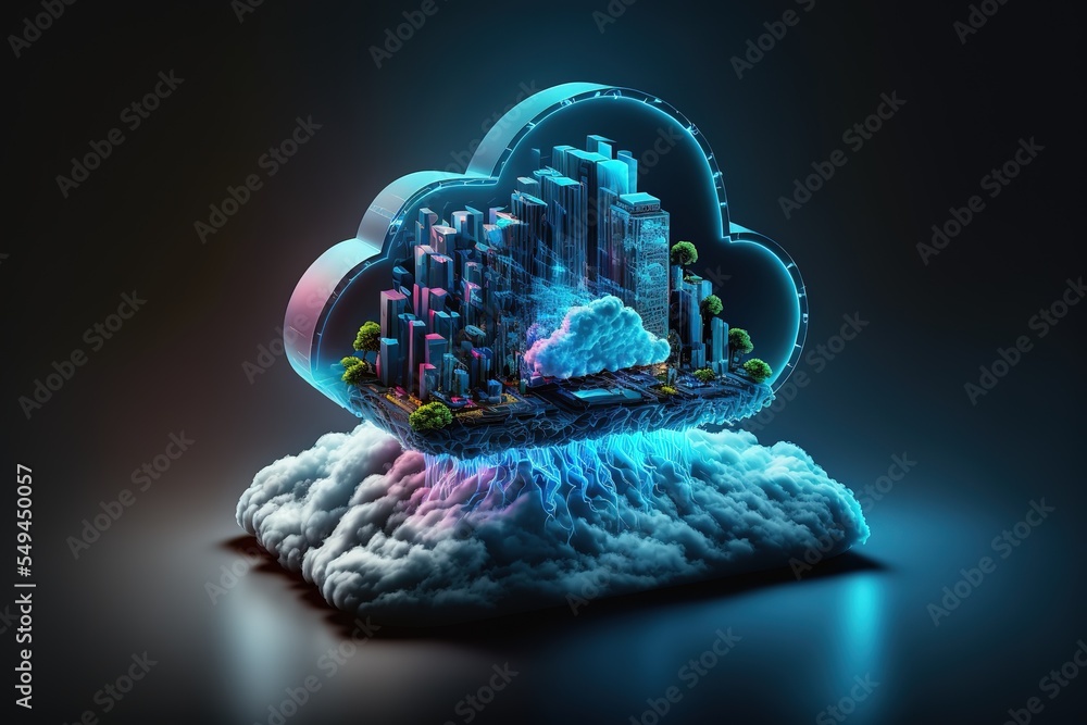 Poster Cloud computing concept. Futuristic modern Generative AI