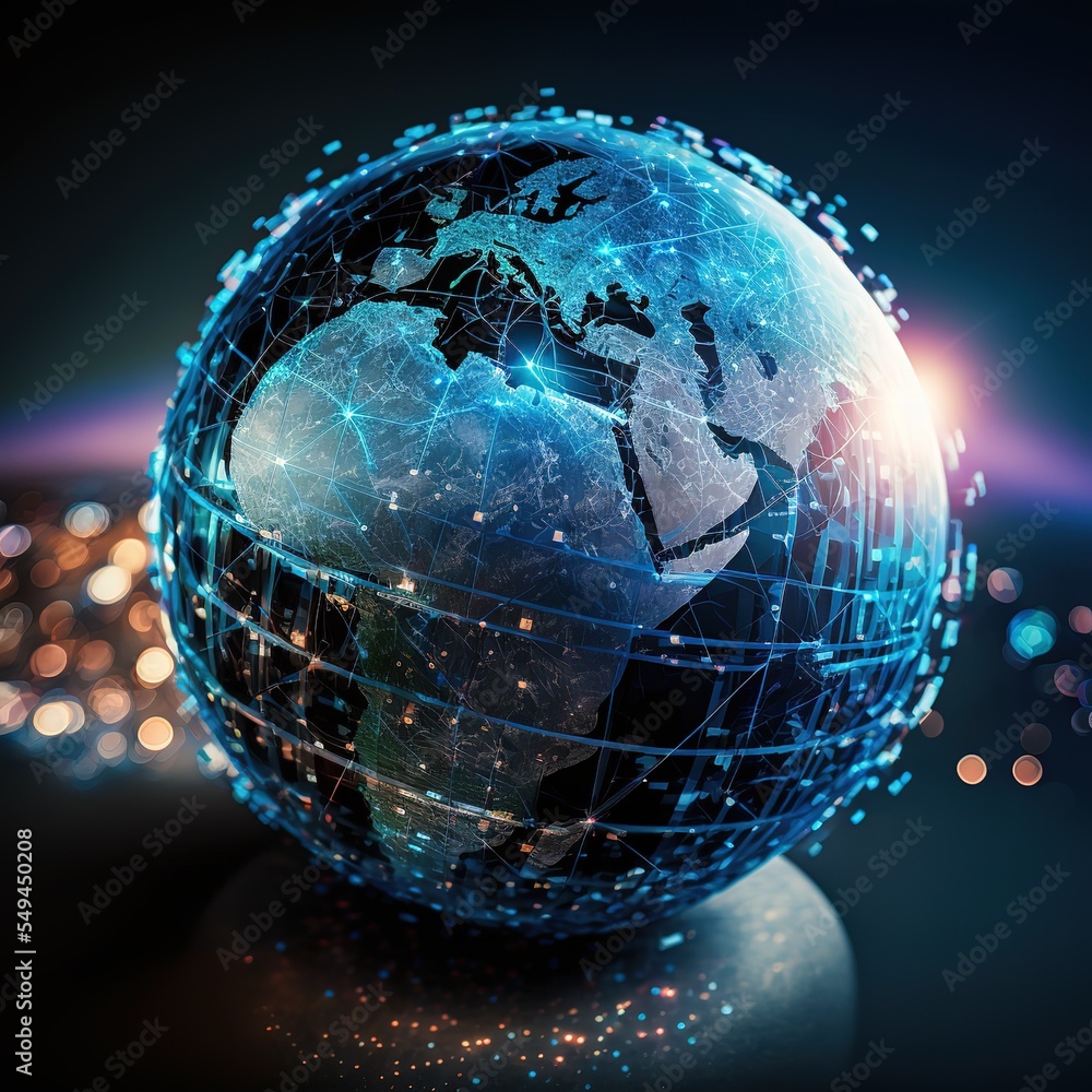 Poster global communication technologies. futuristic modern generative ai