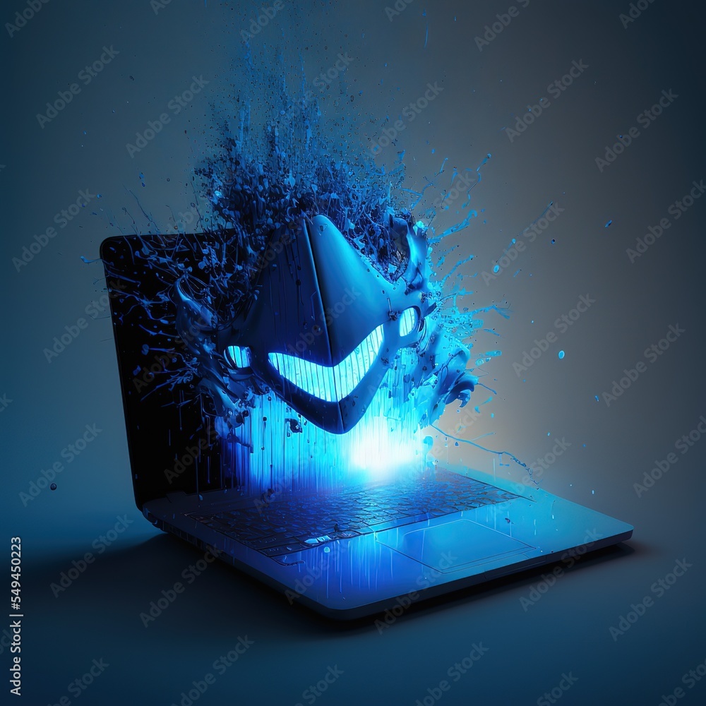 Poster Hacked laptop by a hacker. Futuristic modern Generative AI