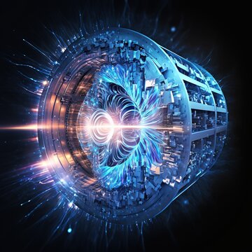 Hadron collider tech illustration. Futuristic modern Generative AI