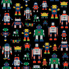Funny robot vector seamless pattern.