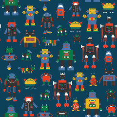 Funny robot vector seamless pattern.