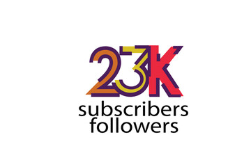 23K, 23.000 subscribers or followers blocks style with 3 colors on white background for social media and internet-vector