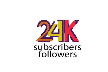 24K, 24.000 subscribers or followers blocks style with 3 colors on white background for social media and internet-vector