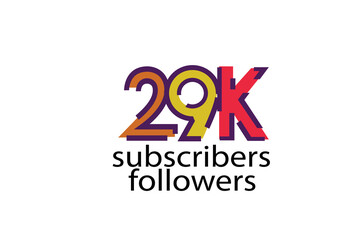 29K, 29.000 subscribers or followers blocks style with 3 colors on white background for social media and internet-vector