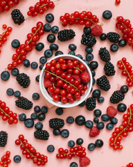 berries on a pink background