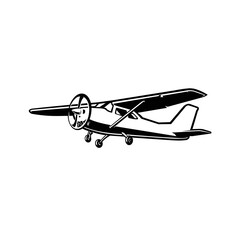 Fototapeta na wymiar Small Propeller Aircraft Silhouette Vector Monochrome Isolated