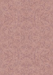 Hand-drawn abstract seamless ornament. Purple on a pale pink background. Paper texture. Digital artwork, A4. (pattern: p03d)