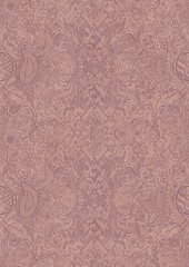 Hand-drawn abstract seamless ornament. Purple on a pale pink background. Paper texture. Digital artwork, A4. (pattern: p04d)