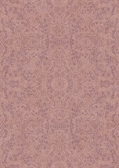 Hand-drawn abstract seamless ornament. Purple on a pale pink background. Paper texture. Digital artwork, A4. (pattern: p06d)