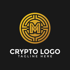 letter m crypto logo, crypto coin business logo icon for website.