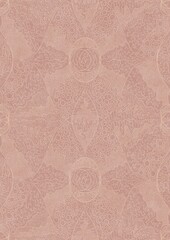 Hand-drawn abstract seamless ornament. Light semi transparent pale pink on a pale pink background. Paper texture. Digital artwork, A4. (pattern: p05d)