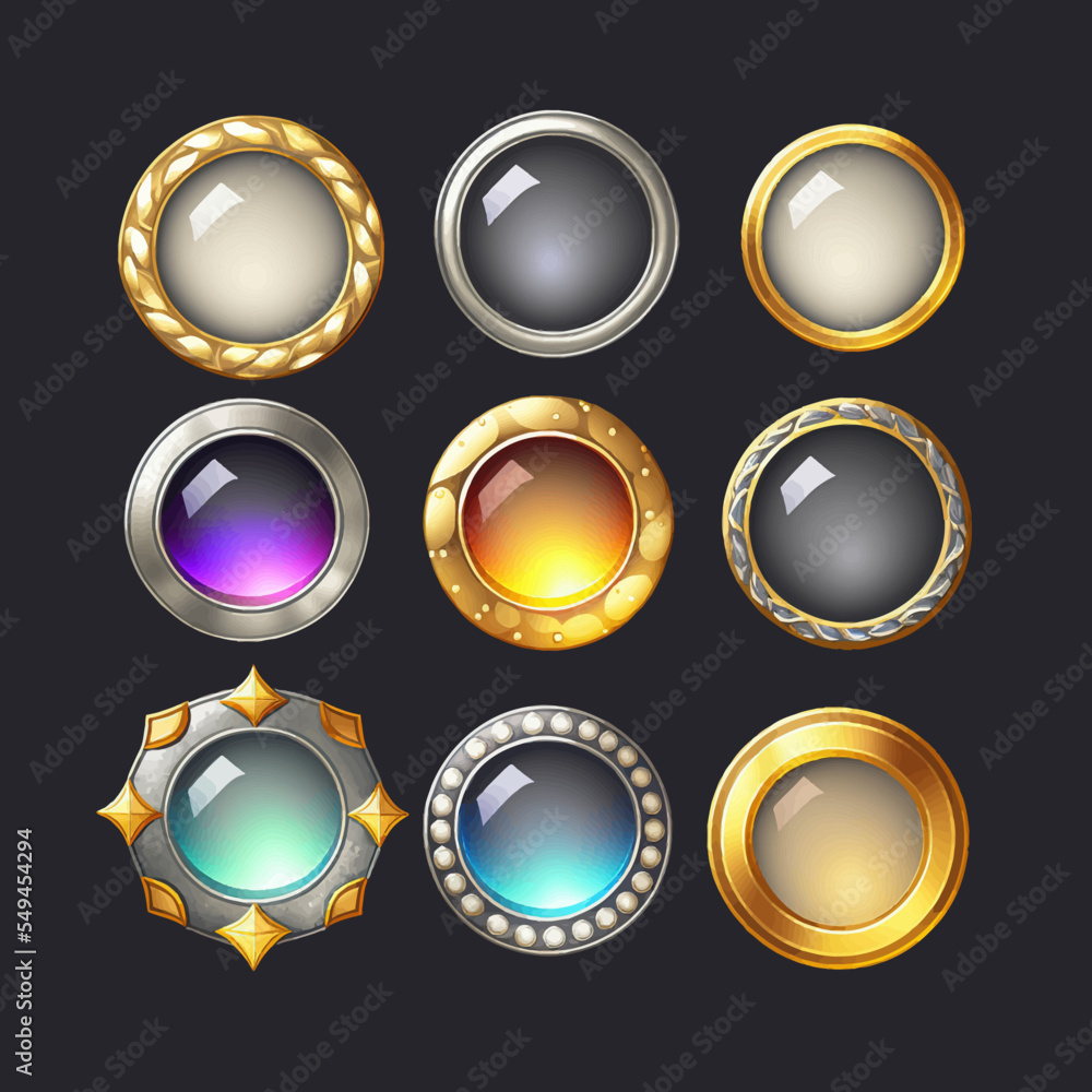 Aufkleber rank circle frames, ui game borders evolution frames for rpg game avatars, game ui ux modern element