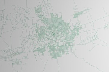 Map of the streets of Mazar-i-Sharif (Afghanistan) made with green lines on white paper. 3d render, illustration