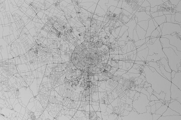 Map of the streets of Chengdu (China) made with black lines on grey paper. Top view. 3d render, illustration