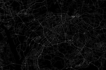 Obraz na płótnie Canvas Stylized map of the streets of Dongguan (China) made with white lines on black background. Top view. 3d render, illustration