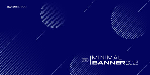 A minimal blue banner with round lines pattern gradient. Vector template, 2023