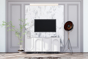 Mock up poster frame in modern interior fully furnished rooms