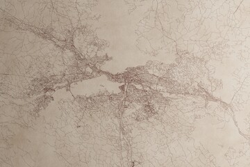 Map of Tampere (Finland) on an old vintage sheet of paper. Retro style grunge paper with light coming from right. 3d render