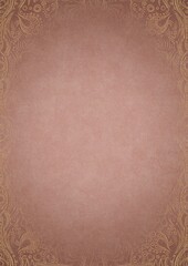 Pale pink textured paper with vignette of golden hand-drawn pattern on a darker background color. Copy space. Digital artwork, A4. (pattern: p09d)