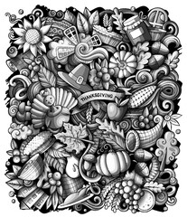 Cartoon vector doodles Happy Thanksgiving Day illustration