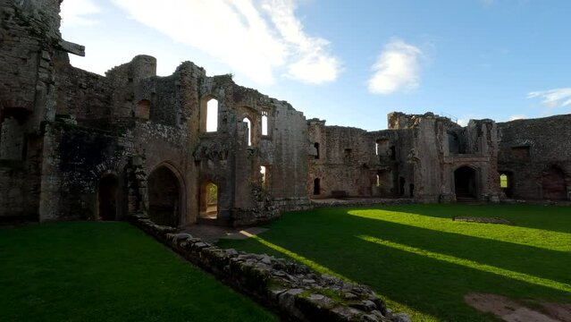 Historical Ruin. Medieval ruins of Castle in England. View of the ruins of a medieval castle (Raglan Castle, Wales). 