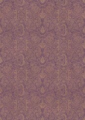 Hand-drawn unique abstract symmetrical seamless gold ornament on a purple background. Paper texture. Digital artwork, A4. (pattern: p01e)