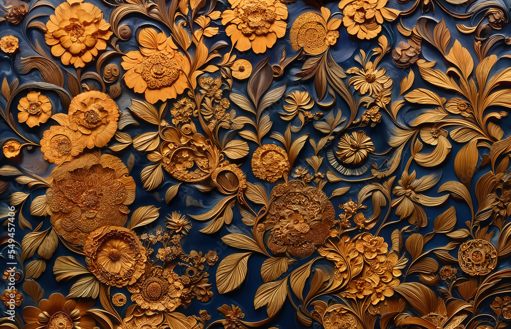 Wall mural flower in style of wood carving