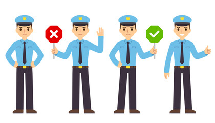 Cartoon policeman vector illustration set