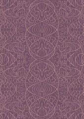 Hand-drawn abstract seamless ornament. Pale pink on a purple background. Paper texture. Digital artwork, A4. (pattern: p02-2d)