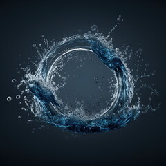 Water splash circle shape top view front view with bubbles and drops 